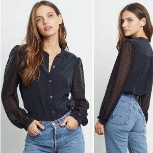 Rails Camilla 100% Silk Swiss Dot Black Button-Up Women's Top Size S